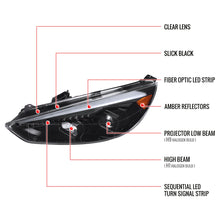 Load image into Gallery viewer, 399.95 Spec-D Projector Headlights Ford Focus (15-16-17) Sequential Turn Signal w/ LED DRL Bar - Black / Chrome - Redline360 Alternate Image