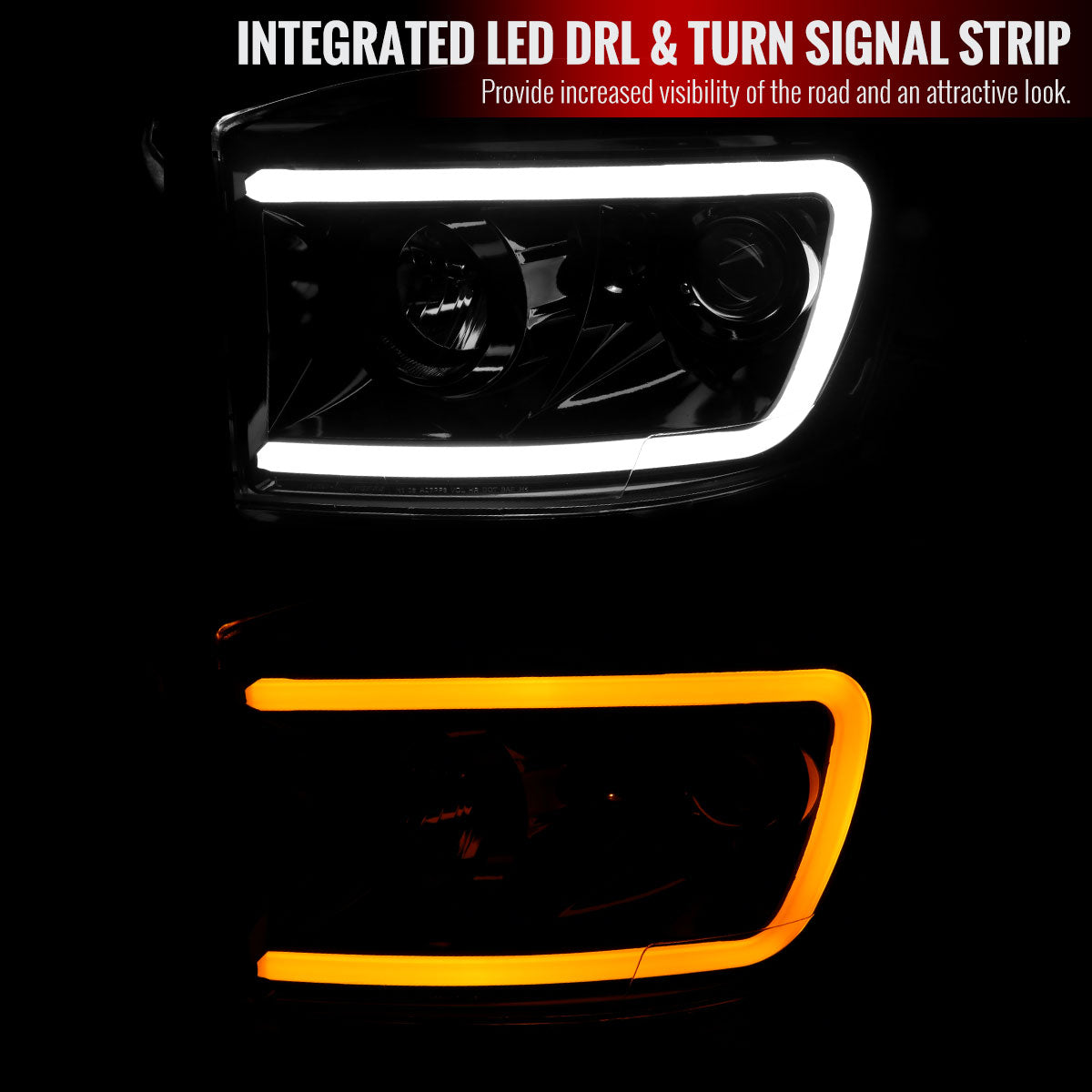 thumbnail image 2 of Autozensation Projector Headlights W/ LED Bar For Dodge Ram 2006-2008 1500 2500 3500 2 of 4