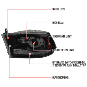 299.95 Spec-D Projector Headlights Dodge Ram (09-18) Sequential Switchback - Black / Chrome / Smoked - Redline360
