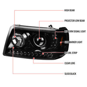 214.99 Spec-D Projector Headlights Ford Ranger (2001-2011) w/ LED DRL Strip - Black / Clear / Smoke - Redline360