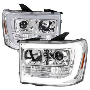 Spec-D Projector Headlights GMC Sierra 1500 (2007-2013) LED C-Bar - Black /  Chrome / Smoke