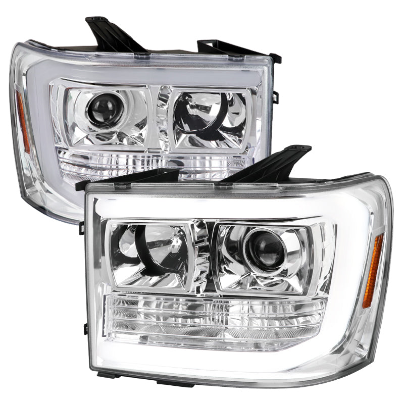 319.95 Spec-D Projector Headlights GMC Sierra 1500 (2007-2013) LED C-Bar -  Black / Chrome / Smoke - Redline360