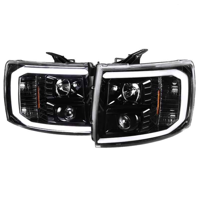 Spec-D Projector Headlights Chevy Silverado (07-13) LED C-Bar DRL - Black /  Smoked / Clear