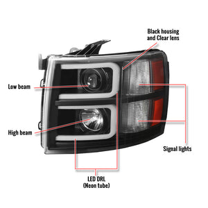 229.95 Spec-D Projector Headlights Chevy Silverado (07-13) LED C-Bar DRL - Black / Chrome - Redline360