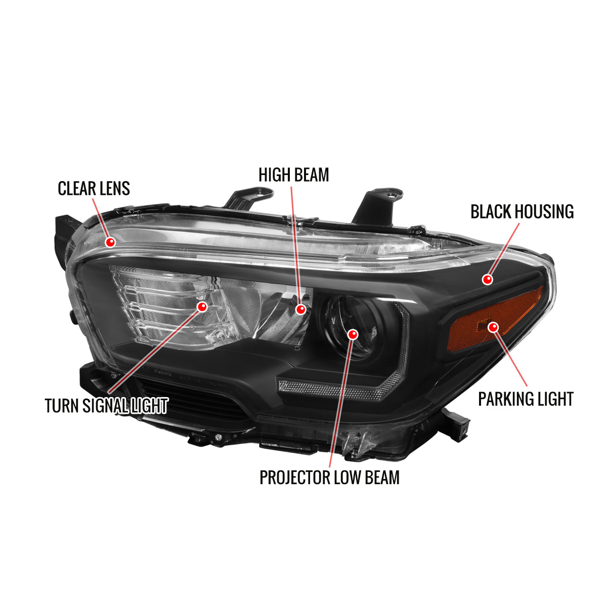 Spec-D Projector Headlights Toyota Tacoma (2016-2023) Black or
