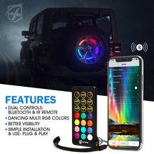 Load image into Gallery viewer, Xprite Spare Tire RGB LED Brake Light Jeep Wrangler JK (2007-2018) JL (2018-2025) w/ Remote Control &amp; Bluetooth - TL-UNI-WHEEL-G3 - Default Title Alternate Image