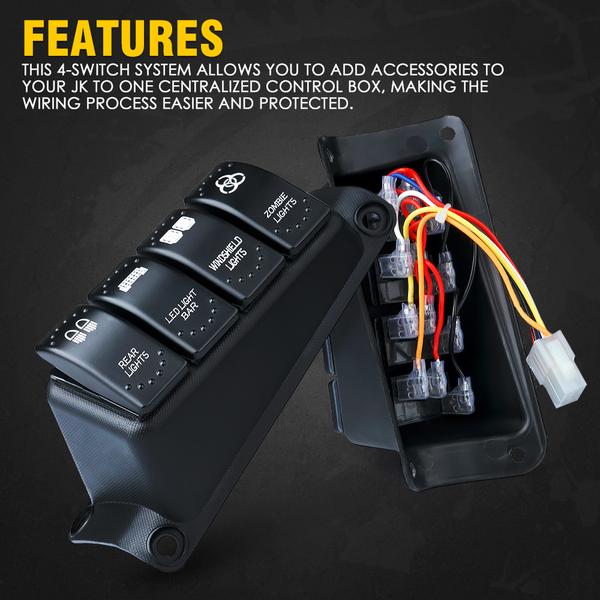 Xprite Rocker Switch Xprite 4 Rocker Switch Pod Controls Jeep Wrangler JK/JKU (2007-2018) A