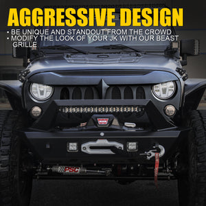 129.99 Xprite Beast Grill Jeep Wrangler JK (07-18) w Removable Steel Mesh - Redline360