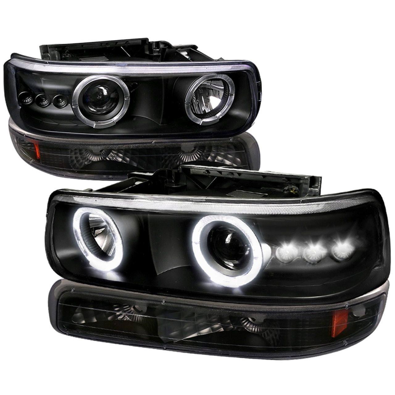 Spec-D Projector Headlights Silverado (99-02) Tahoe/Suburban (00-06) LED  Dual Halo w/ Bumper Lights - Black or Chrome
