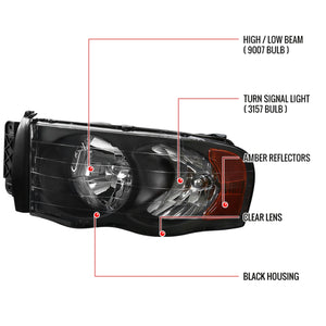 114.95 Spec-D OEM Replacement Headlights Ram 1500 (02-05) 2500/3500 (03-05) Clear / Black / Smoke Lens - Redline360