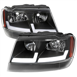 Spec-D Headlights Jeep Grand Cherokee (99-04) w/ Dual DRL LED Bars Chrome / Smoke / Black