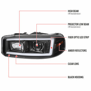 249.95 Spec-D Projector Headlights Yukon (00-06) Sierra (99-06) w/ LED Strip & H1 Bulbs - Redline360