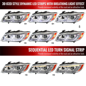 Spec-D Projector Headlights BMW 325i 330i 335i E90 Sedan (06-11) 3D Dual Iced LED - Black / Chrome / Tinted