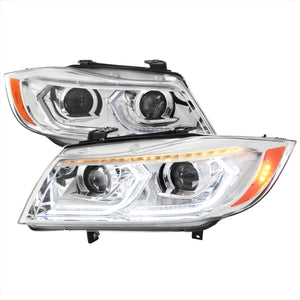 Spec-D Projector Headlights BMW 325i 330i 335i E90 Sedan (06-11) 3D Dual Iced LED - Black / Chrome / Tinted