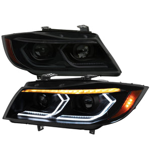 Spec-D Projector Headlights BMW 325i 330i 335i E90 Sedan (06-11) 3D Dual Iced LED - Black / Chrome / Tinted