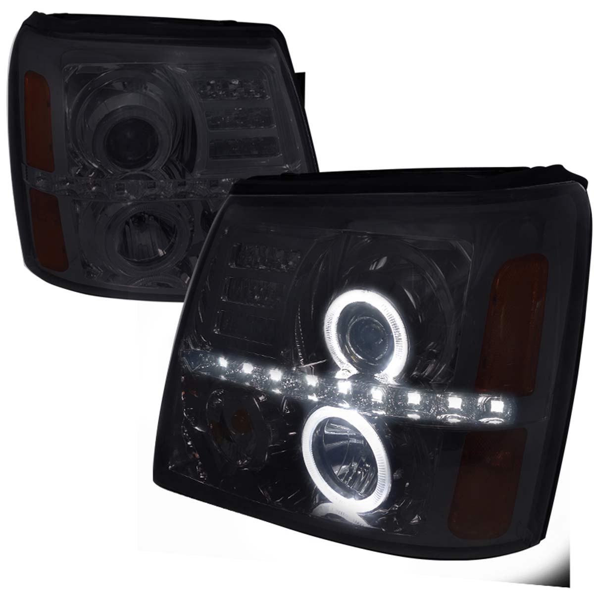 Spec-D Projector Headlights Cadillac Escalade (02-06) Dual Halo LED - Black  / Chrome / Tinted