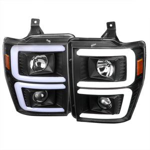 Spec-D Projector Headlights Ford F250 F350 F450 (08-09-10) Switch Back Sequential LED C-Bar - Black / Smoke / Chrome