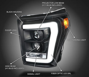 319.95 Spec-D Projector Headlights Ford F250 / F350 (2011-2016) LED C-Bar - Black / Tinted / Clear - Redline360