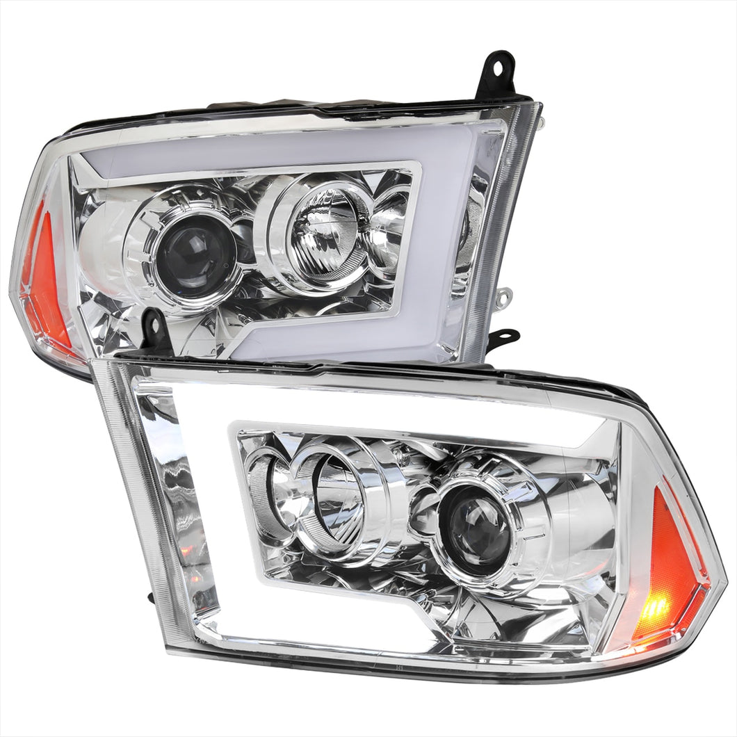 299.95 Spec-D Projector Headlights Dodge Ram (09-18) C-Bar LED Sequential Switchback - Black / Chrome - Redline360