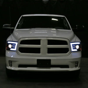 299.95 Spec-D Projector Headlights Dodge Ram (09-18) C-Bar LED Sequential Switchback - Black / Chrome - Redline360