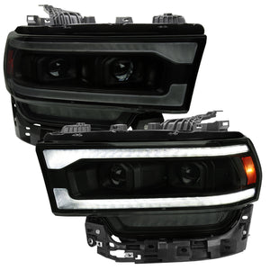 Spec-D Projector Headlights Ram 2500 3500 (19-23) Tradesman / Big Horn - C-Bar LED - Black / Chrome