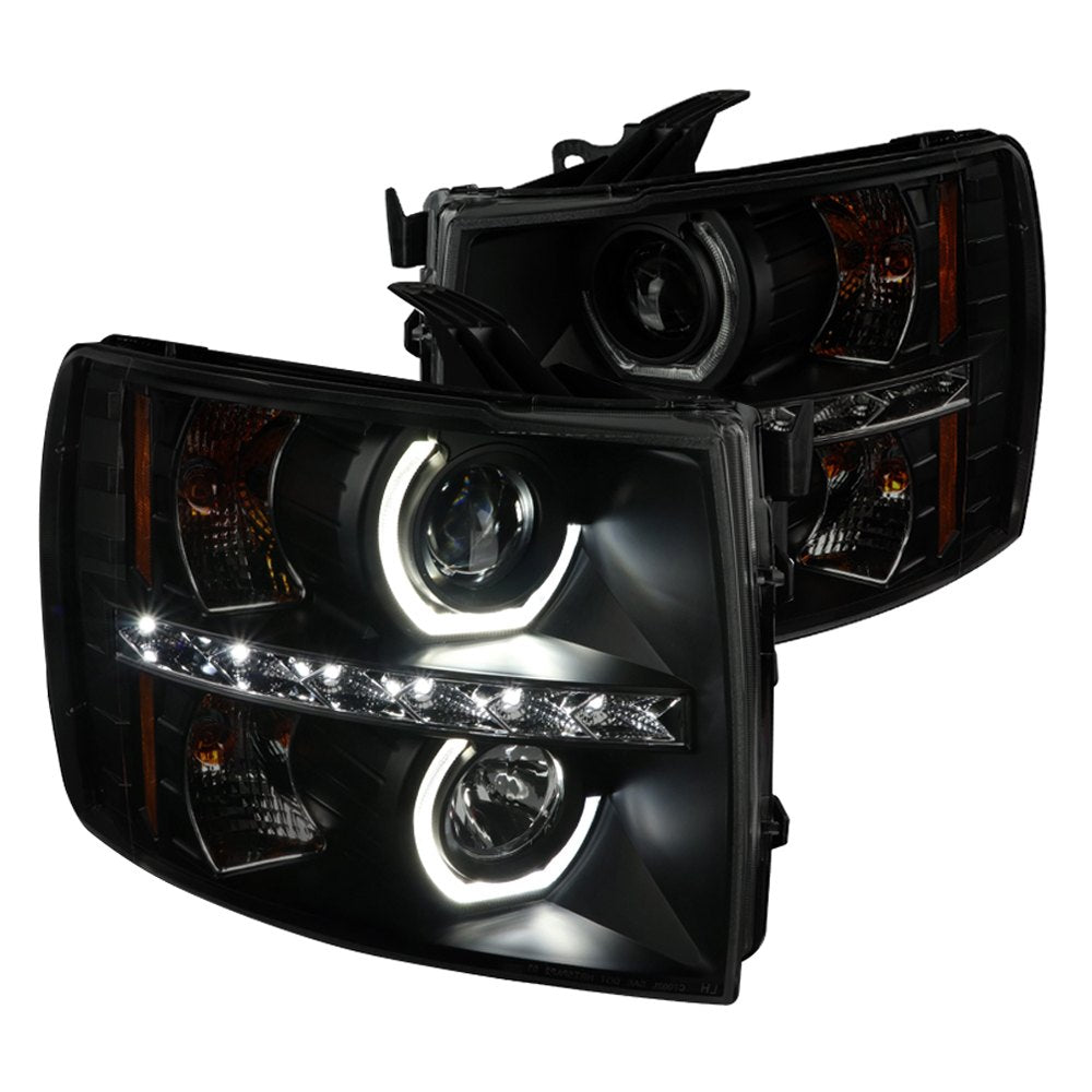 Spec-D Projector Headlights Chevy Silverado (07-13) Dual Halo w/ LED DRL -  Black / Chrome / Smoked