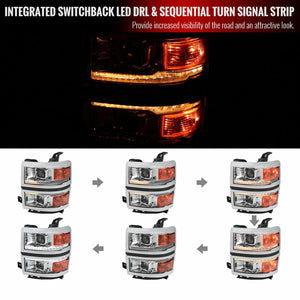 339.95 Spec-D Projector Headlights Silverado (14-15) Switchback Sequential w/ LED Bar - Black / Chrome - Redline360