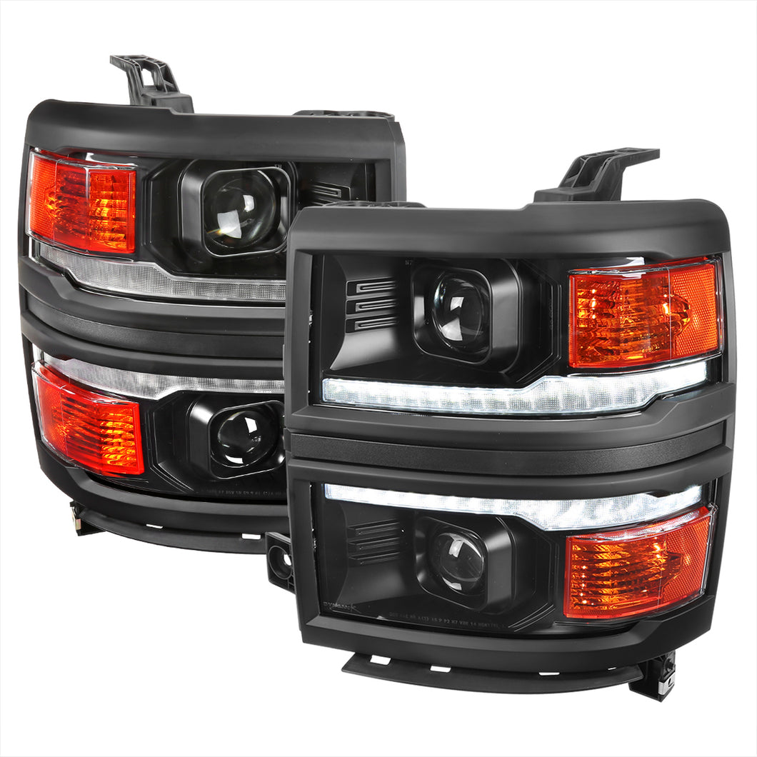 339.95 Spec-D Projector Headlights Silverado (14-15) Switchback Sequential w/ LED Bar - Black / Chrome - Redline360