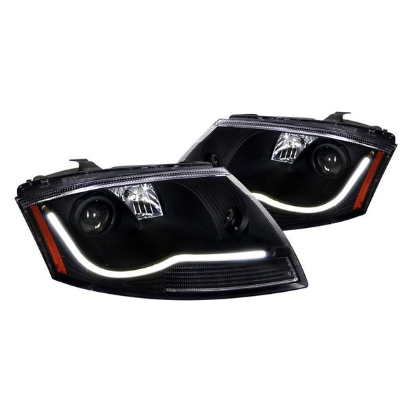 Spec-D Tuning Black Projector Headlights w/ LED Strip Bar + 8-LED Bumper Lights Compatible with