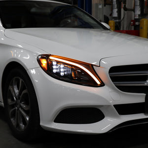 Spec-D Projector Headlights Mercedes C250 C300 C400 C450 Sedan W205 (15-18) LED DRL Bar - Black / Chrome