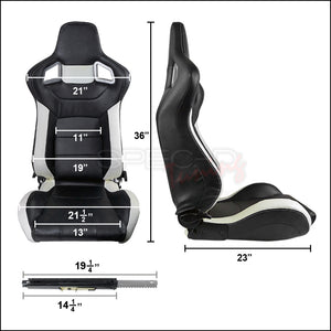 249.95 Spec-D Racing Seats [Black/White - BRAUM Style - Pair) PVC Leather - Redline360