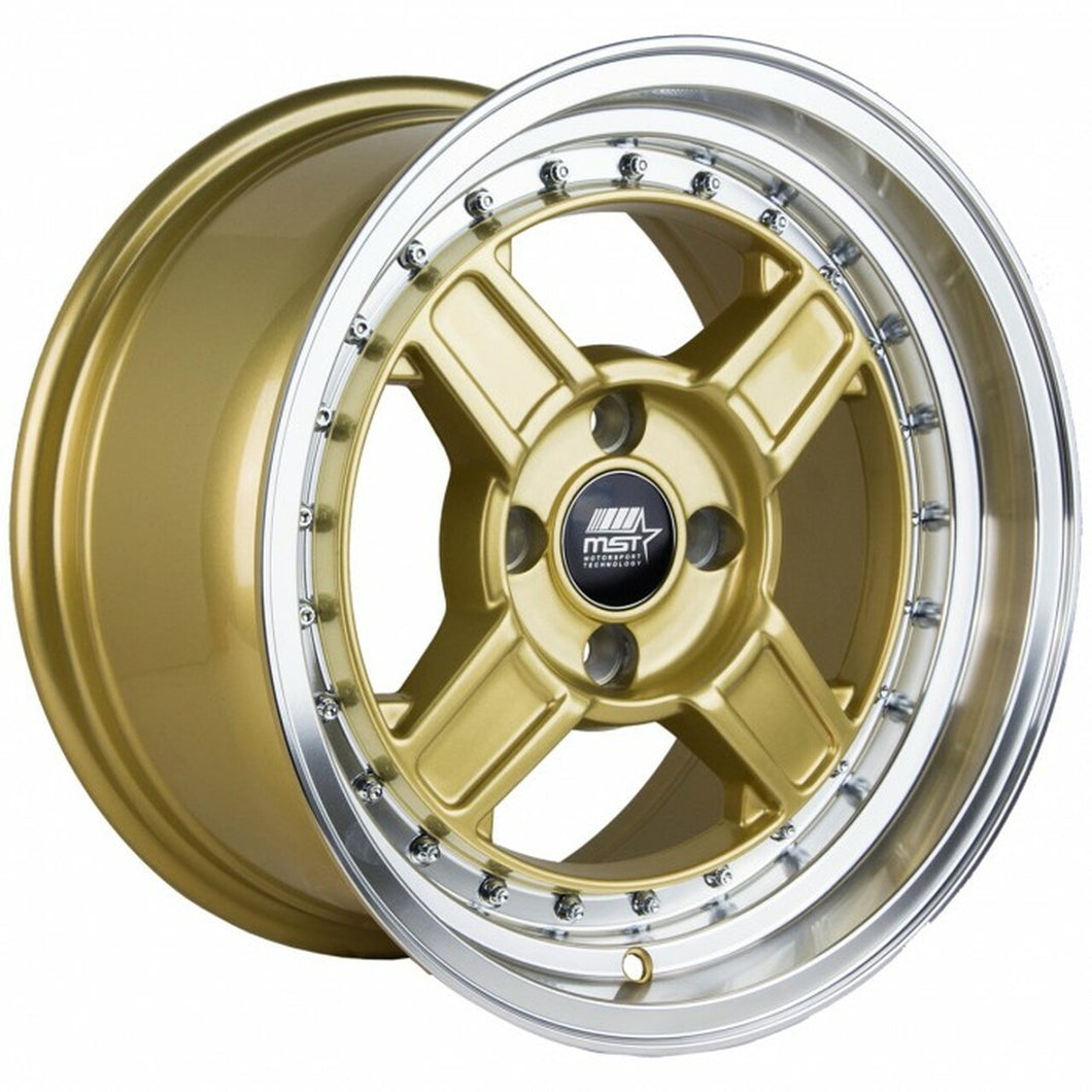 94.00 MST Kunai Wheels (15x8.0 4x100 +20 Offset) Gold w/ Machined Lip - Redline360