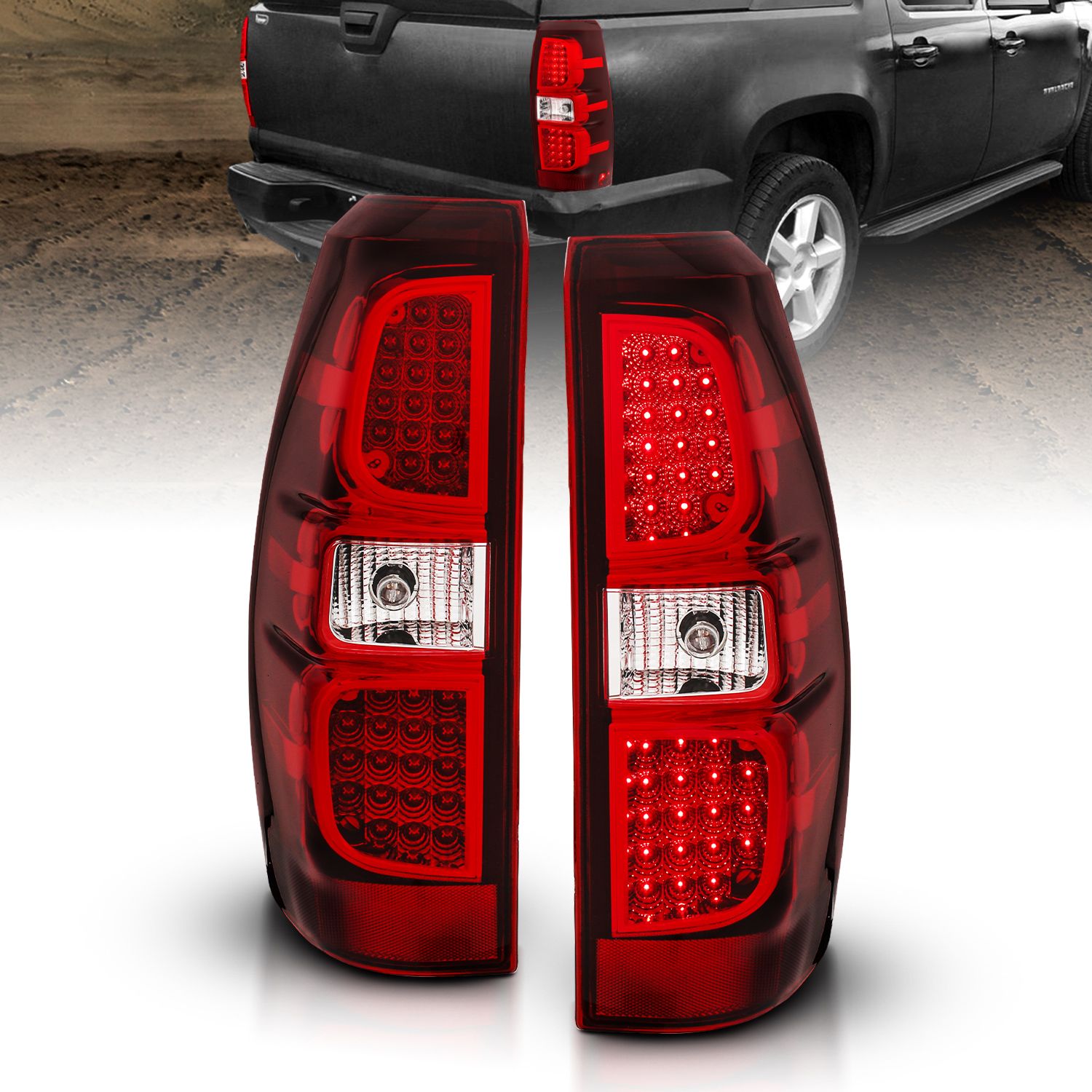 Anzo LED Tail Lights Chevy Avalanche (2007-2013) Red/Clear Lens