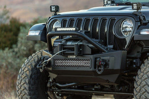 721.57 Go Rhino Rockline Front Bumper Jeep Wrangler (07-17, 19-21) - Stubby w/ Over rider Light Mount Bar / Winch & LED Ready - Redline360