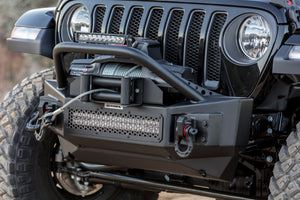 721.57 Go Rhino Rockline Front Bumper Jeep Wrangler (07-17, 19-21) - Stubby w/ Over rider Light Mount Bar / Winch & LED Ready - Redline360