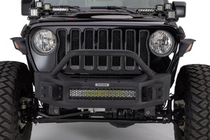 721.57 Go Rhino Rockline Front Bumper Jeep Wrangler (07-17, 19-21) - Stubby w/ Over rider Light Mount Bar / Winch & LED Ready - Redline360