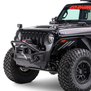 721.57 Go Rhino Rockline Front Bumper Jeep Wrangler (07-17, 19-21) - Stubby w/ Over rider Light Mount Bar / Winch & LED Ready - Redline360