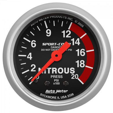 132.77 AutoMeter Sport-Comp Series Mechanical Nitrous Pressure Gauge (0-2000 PSI) 3328 - Redline360