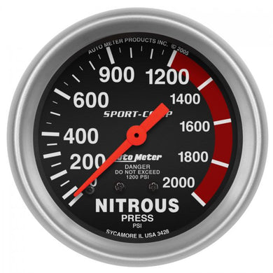 141.87 AutoMeter Sport-Comp Series Mechanical Nitrous Pressure Gauge (0-2000 PSI) 3428 - Redline360