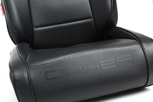 410.00 Cipher Auto Black Synthetic Leather Racing Seats (Red Piping Reclining - Pair) CPA3002PBK-R - Redline360
