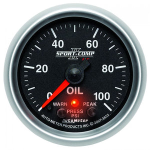 292.24 Autometer Sport-Comp II Stepper Motor Oil Pressure Gauge w/Peak & Warn (2-1/16") 3652 - Redline360