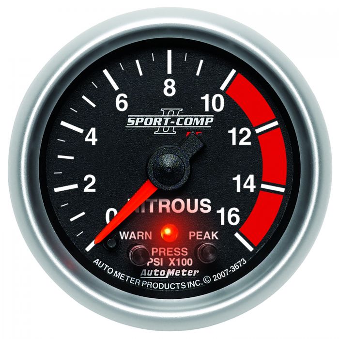 288.40 AutoMeter Sport-Comp II Series Stepper Motor Nitrous Pressure Gauge w/Peak & Warn (0-1600 PSI) 3673 - Redline360
