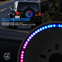 Load image into Gallery viewer, Xprite Spare Tire RGB LED Brake Light Jeep Wrangler JK (2007-2018) JL (2018-2025) w/ Remote Control &amp; Bluetooth - TL-UNI-WHEEL-G3 - Default Title Alternate Image
