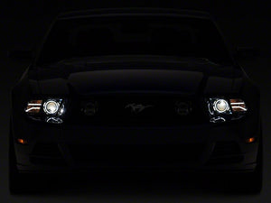 Raxiom Projector Headlights Ford Mustang S197 w/ Factory HID (13-14) [LED Halo] Black Housing/ Clear or Smoked Lens