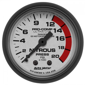 146.99 AutoMeter Ultra-Lite Series Mechanical Nitrous Pressure Gauge (0-2000 PSI) Black Matte - 4328 - Redline360