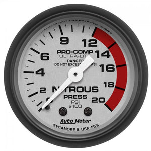 146.99 AutoMeter Ultra-Lite Series Mechanical Nitrous Pressure Gauge (0-2000 PSI) Black Matte - 4328 - Redline360
