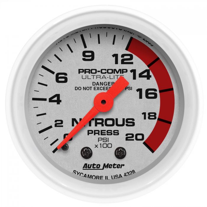 146.99 AutoMeter Ultra-Lite Series Mechanical Nitrous Pressure Gauge (0-2000 PSI) Gloss White - 4328 - Redline360
