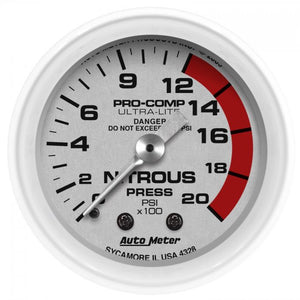 146.99 AutoMeter Ultra-Lite Series Mechanical Nitrous Pressure Gauge (0-2000 PSI) Gloss White - 4328 - Redline360