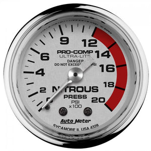 146.99 AutoMeter Ultra-Lite Series Mechanical Nitrous Pressure Gauge (0-2000 PSI) Chrome - 4328 - Redline360