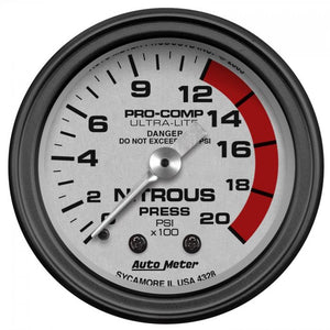 146.99 AutoMeter Ultra-Lite Series Mechanical Nitrous Pressure Gauge (0-2000 PSI) Monster Bevel Matte Black - 4328 - Redline360